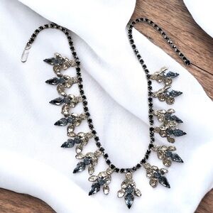 Vintage Blue & White Rhinestone Bib Necklace